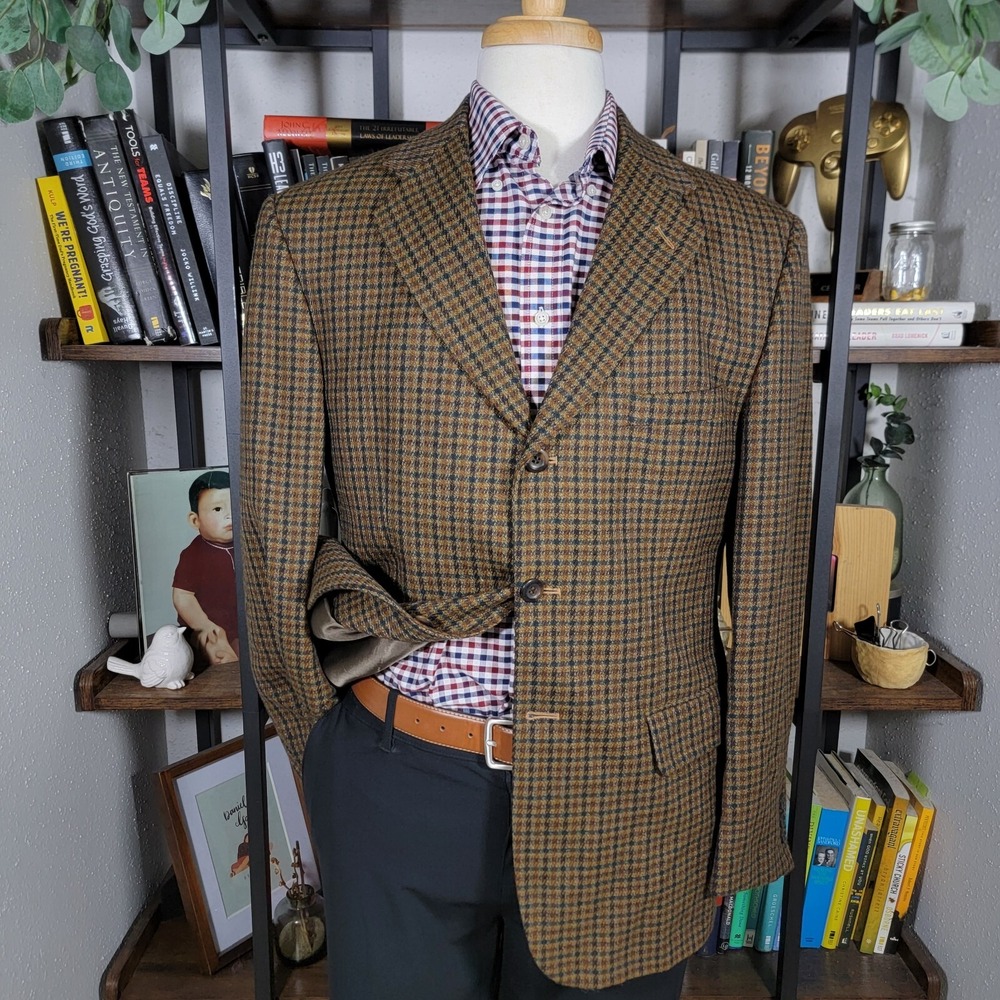 VTG Classics by Bill Blass Men's Sport Coat Two Button Brown Checked Wool 41S